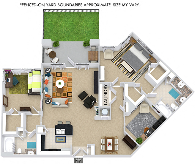 Floor plan for 2 beds, 2 baths, 1455 sqft